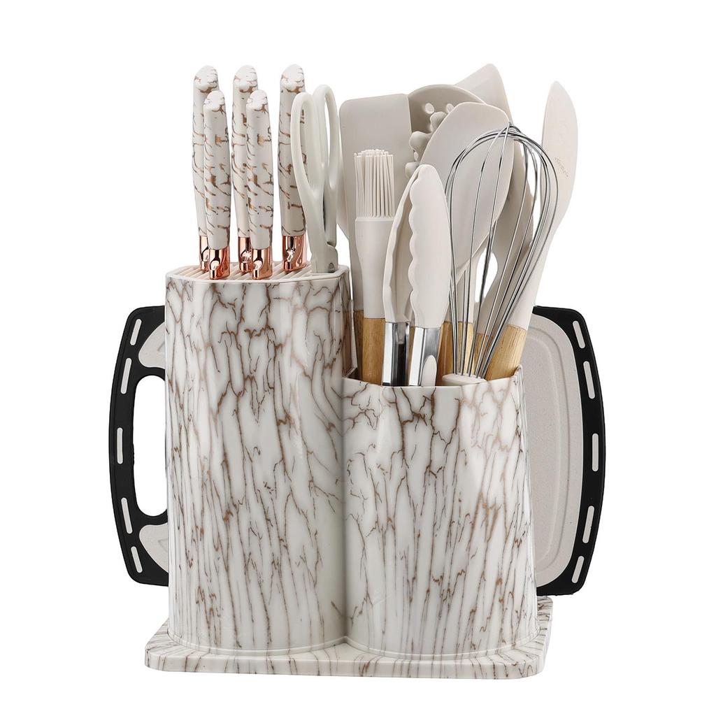 19-Piece Octagonal Silicone Kitchen Utensil Set with Non-Stick Spatulas, Spoons, and Knife Combo