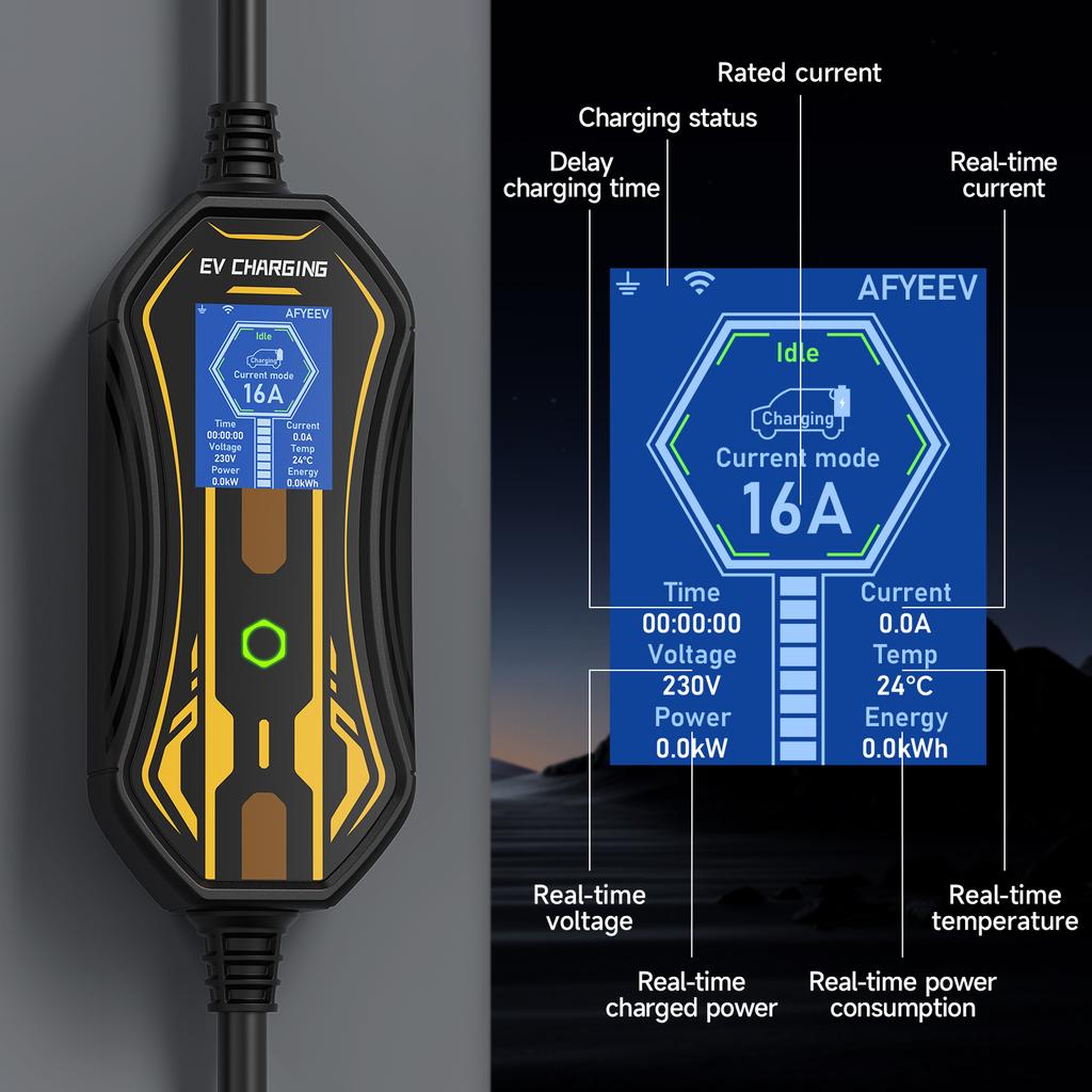 3.6KW Portable EV Charger Type2/Type1/GBT WiFi APP Control 16A 3.5M Cable for Electric Car Home Charging Wallbox