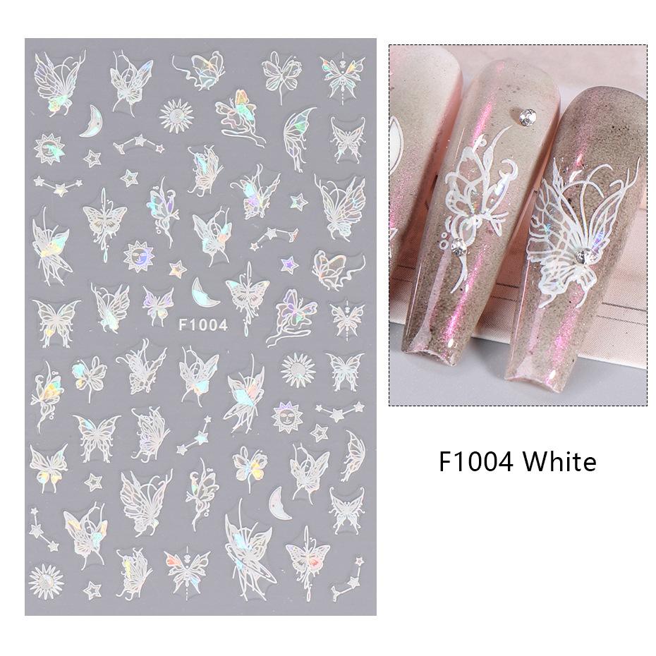 1PCS Black White Butterfly Laser Nail Stickers Nail Art Decoration Abstract Lines Bronzing Flowers Stickers For Nails