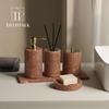 DecoTalk Wabi-sabi Red Travertine Bathroom Washbasin Set with Aromatherapy Tissue Box Tray