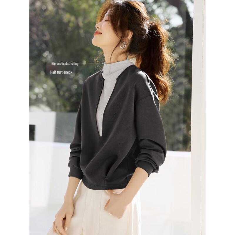 Mohan Yimei Petite Faux Two-Piece Long-Sleeve Hoodless Sweatshirt