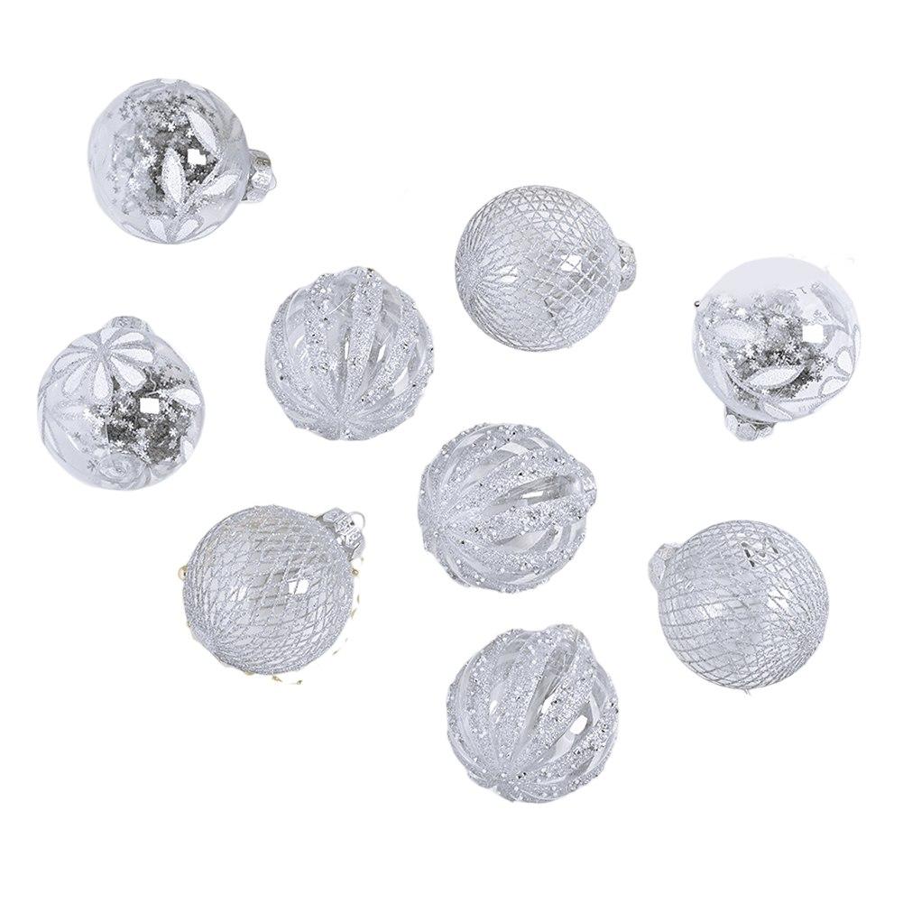 

8 см 9 шт елочные шары PET окрашенные елочные украшения блестки прозрачные серебряный
