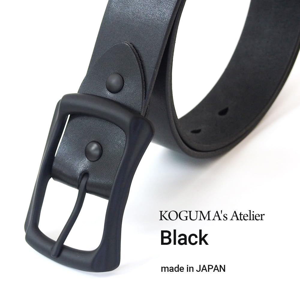 [KOGUMA BELT] Enjoy the Black of Your Belt - Tochigi Leather, Made in Japan, Vegetable-Tanned Leather, Black, Buckle, Men's & Women's, Cowhide