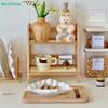 2-Tier Bamboo Ladder Shelf - Natural Wood Storage Rack with Rattan Shelves, Decorative Organizer for Bedroom/Living Room