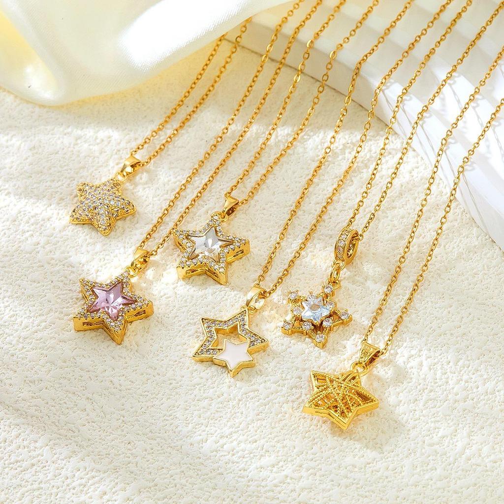 Exquisite Clavicle Chain: Women's Zircon Pentagram Pendant Necklace, Stainless Steel Jewelry, European & American Trend.