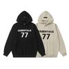 Cross-border Trendy Brand ESSENTIALS Number 77 Flocked Print Hooded Fleece-lined Hoodie Casual Plus-size Hoodie