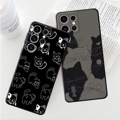 Lustige süße Katzenlinie Hülle für Samsung Galaxy S20 S21 S22 Note 20 Ultra 10 Plus 8 9 S23 5g S21 Plus Schwarz Soft Funda Capa Cover