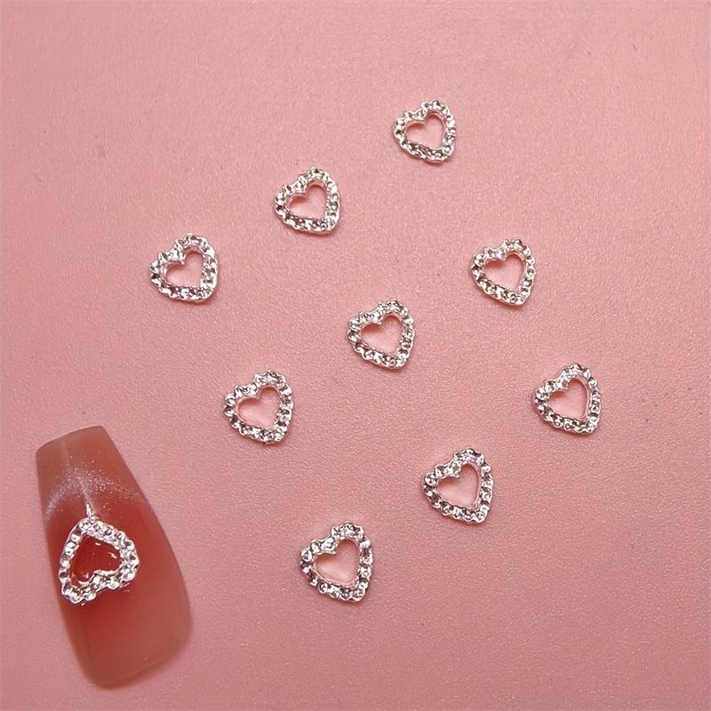 10pcs/set Silvery Cutout Heart Nail Art Accessories - 3D Alloy Nail Decorations for Elegant Nail Art, Unscented