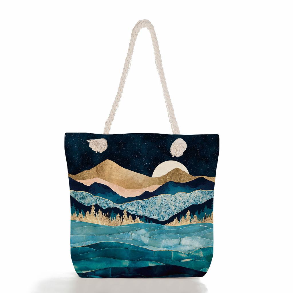 Landscape Painting Print Thick Rope Single-shoulder Beach Bag 7244 KTB