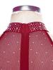 Leotardo de baile latino sin mangas para mujer, de malla transparente con patchwork, brillantes diamantes de imitación y borlas con flecos.