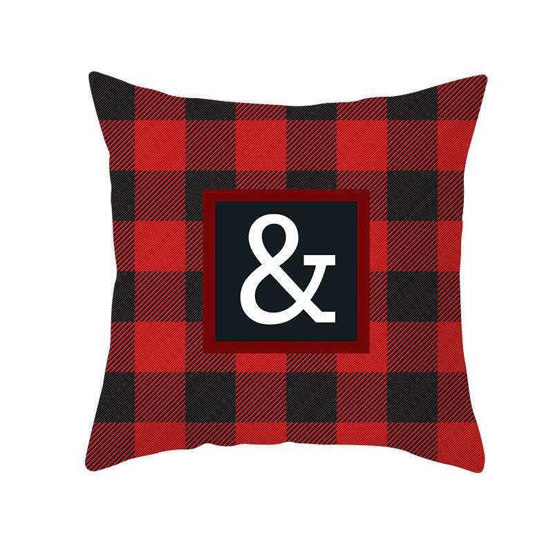 

Red Plaid Creative Letters Christmas Cushion Cover Peach Skin Printed Cushion Cover Square Cushion Pillow Cover 45 * 45 (excluding pillow core)