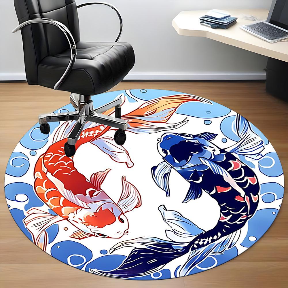 1PC Koi Fish Yin Yang Office Round Rug, Non Slip, Soft and Durable Office Rug for Interior Decoration, Perfect for Office
