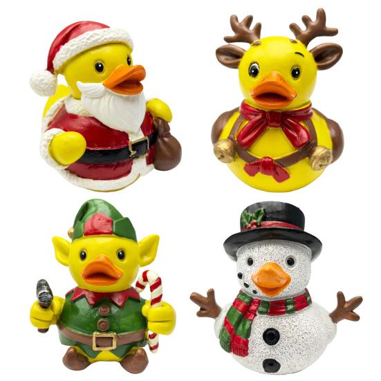 Christmas Ornament Santa Claus Deer Snowman Duck Shape Resin Figure Holiday Theme Festive Decoration