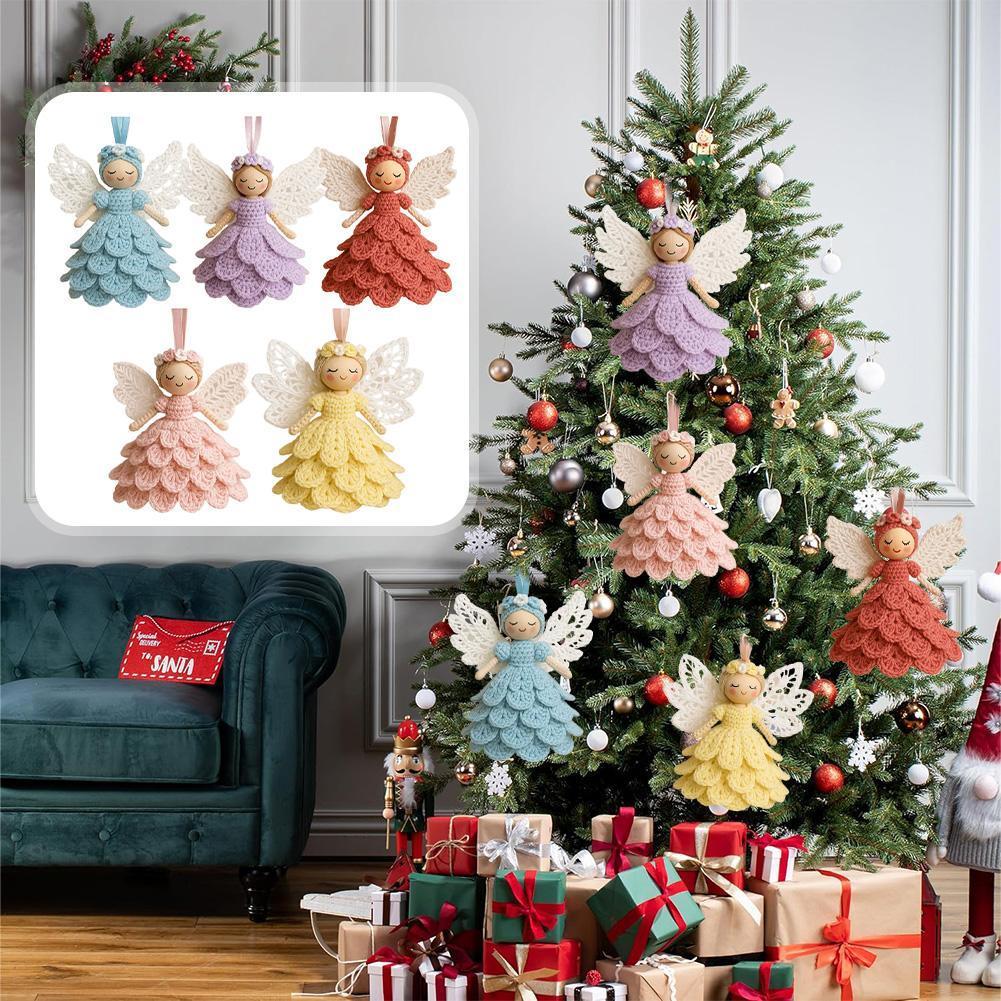 DIY Crochet Christmas Angels Xmas Tree Decorations, Unique Christmas Angels Gift Crochet Craft Kit with Yarn for Beginners