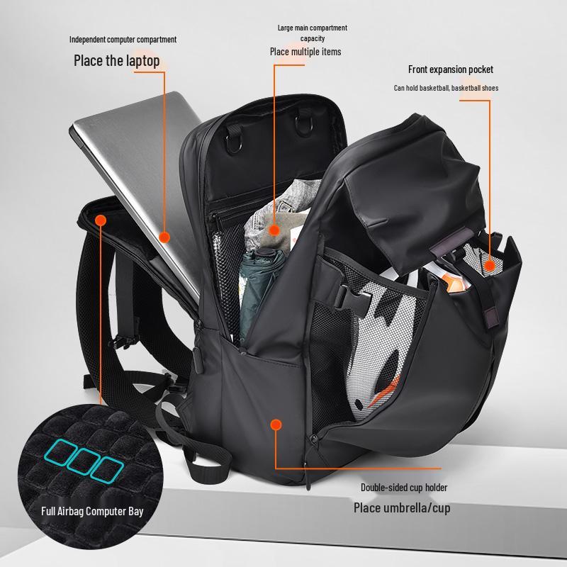 Men's Multi-Functional Travel Backpack with Dry-Wet Separation, Laptop Compartment, and Helmet/Basketball Holder