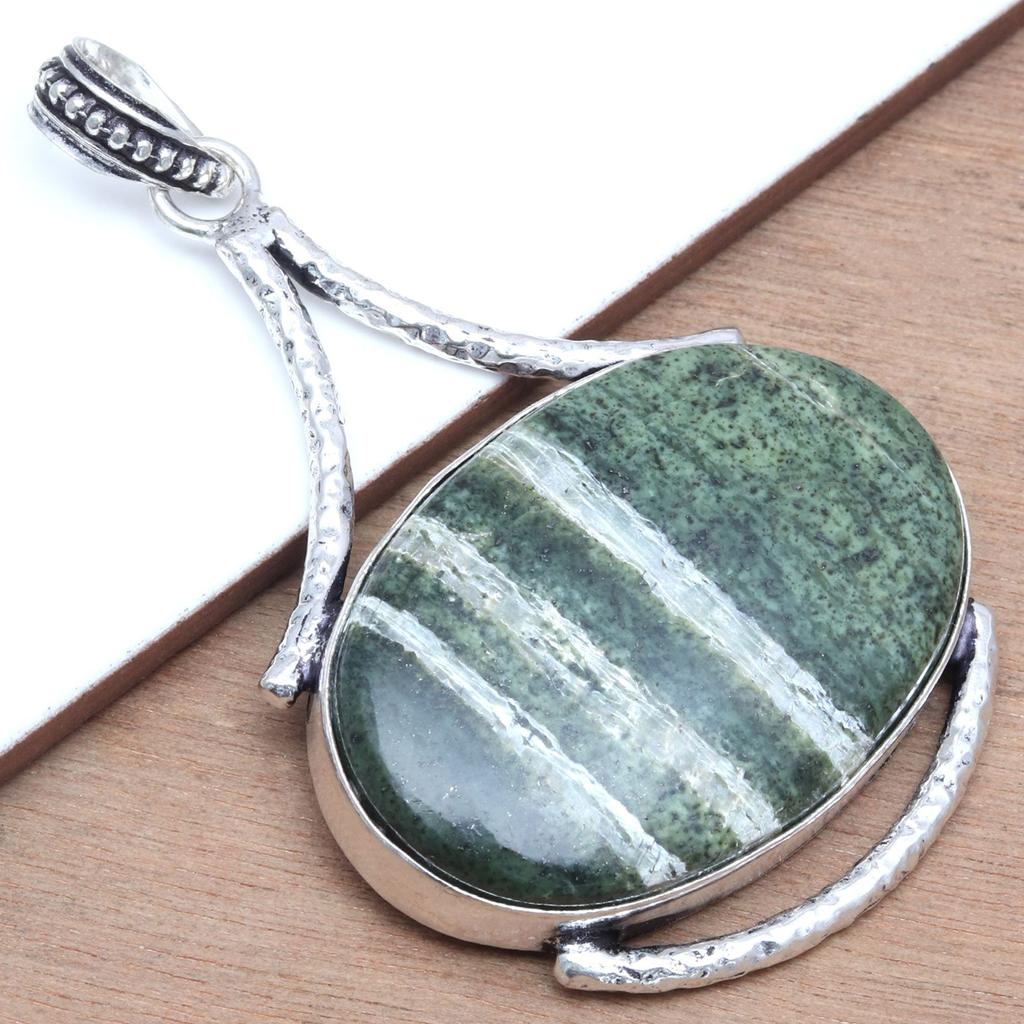 Zebra Jasper Gemstone Handmade Women's Unisex Silver Jewelry Pendant 2.5