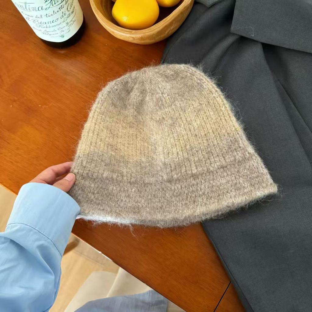 Retro Jacquard Knitted Wool Hat Women's Autumn and Winter Warm Face Bucket Hat Plain Face Small Bucket Hat