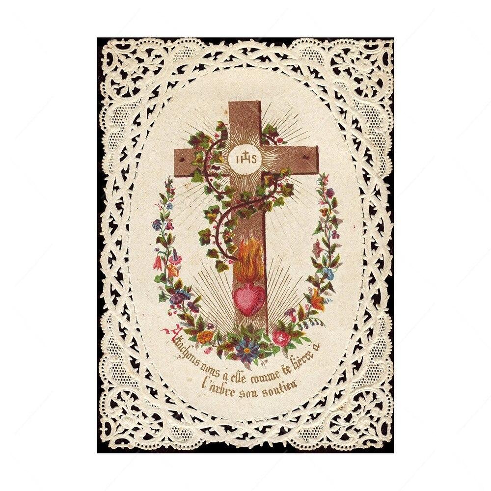 Vintage Sacred Heart of Jesus Art Prints Poster Abstract Religion Canvas Painting Retro Wall Picture Home Decoration No Frame