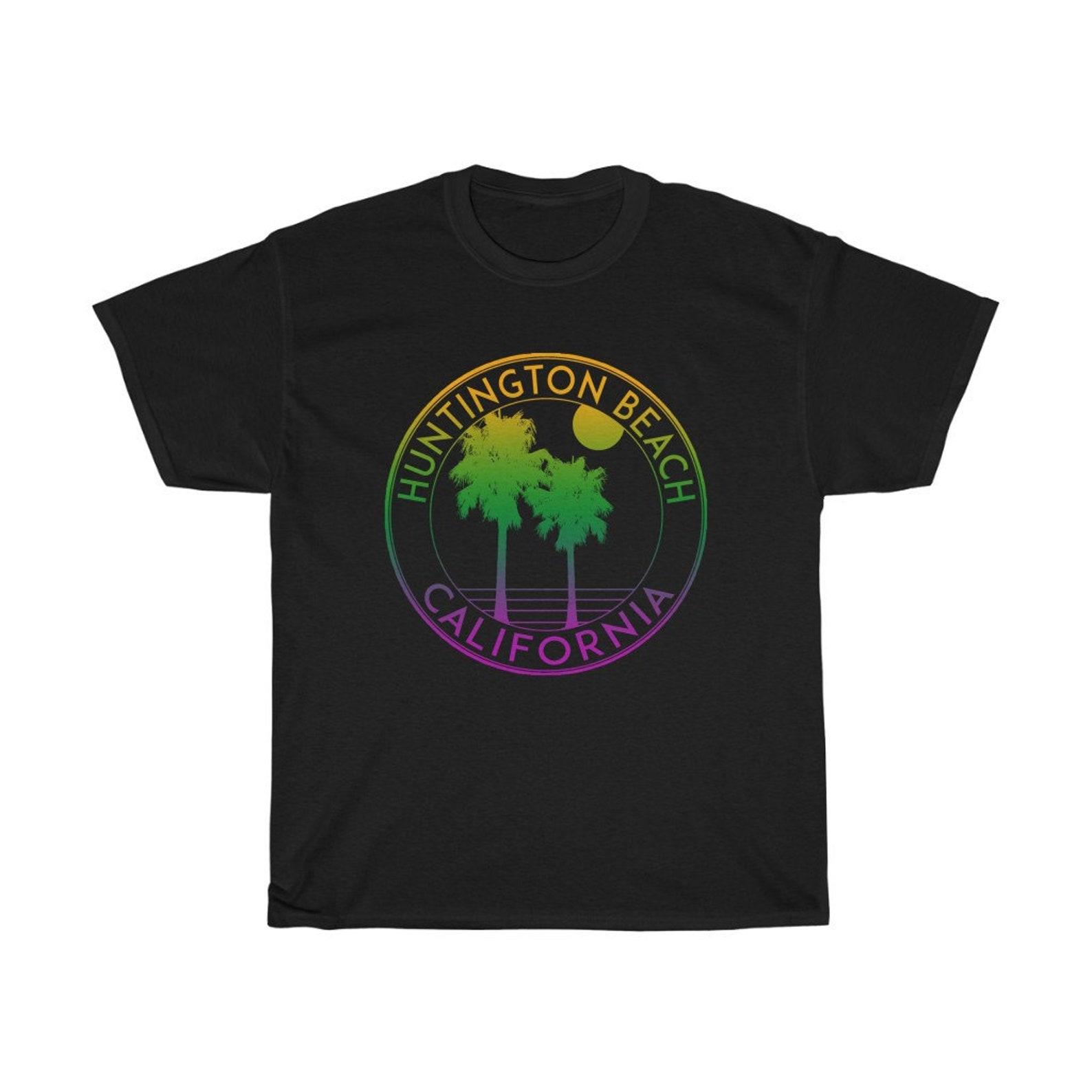 Huntington Beach California Logo Black White T-Shirt Size S to 5XL S