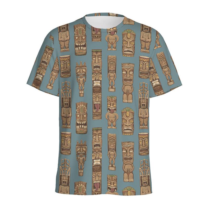 Tribal Tiki Mask 3d Printed T Shirt For Men Kids Tropical Hawaiian Beach T-shirt Summer Short Sleeves Round Neck Tee Shirts XXS