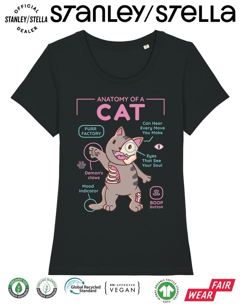 

Анатомия кошки Футболка Женская Забавная Подарок для питомца / Хлопковая футболка L