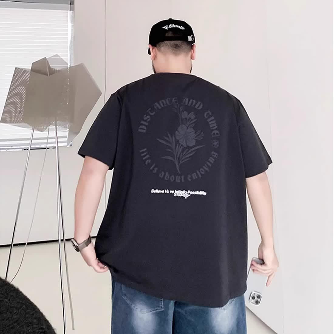 

Stretch fit anti-wrinkle loose men s short-sleeved trend printing fashion short-sleeved top cotton comfortable lightweight T-shirt M [recommended 800-50kg]
