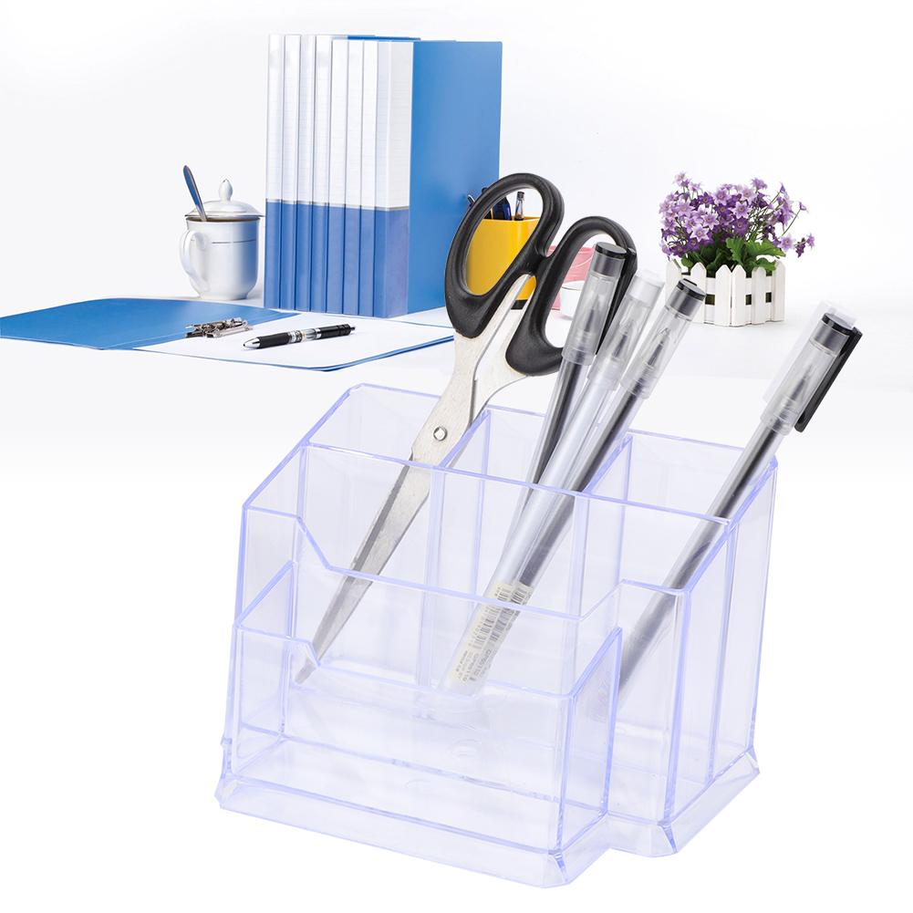 Popular Office Supply Transparent MultiFunction Pen Holder with Card Box In Transparent White