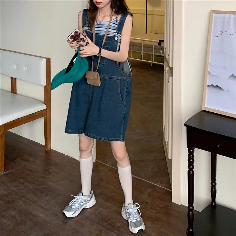 Women Jumpsuit Summer Casual Sleeveless Female Pocket Suspenders Short Denim Pants Playsuits Overalls