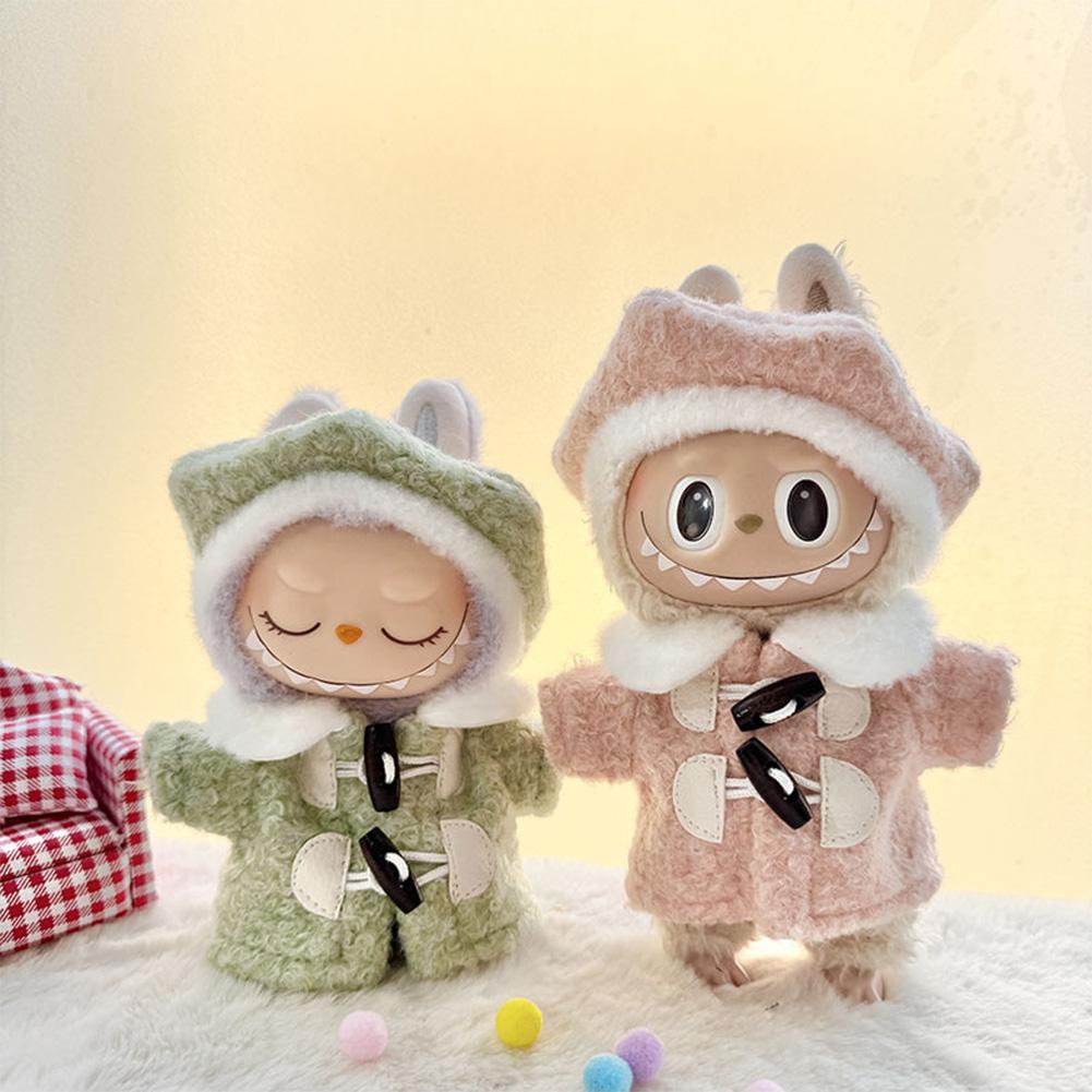 Mini Puppenkleidung Outfit Accessoires für 15-17cm Labubu Anhänger Neujahrs Sechseck Barett Mantel Kleidung
