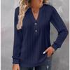 European & American Autumn/Winter Women's Long-Sleeve V-Neck Button T-Shirt 2024