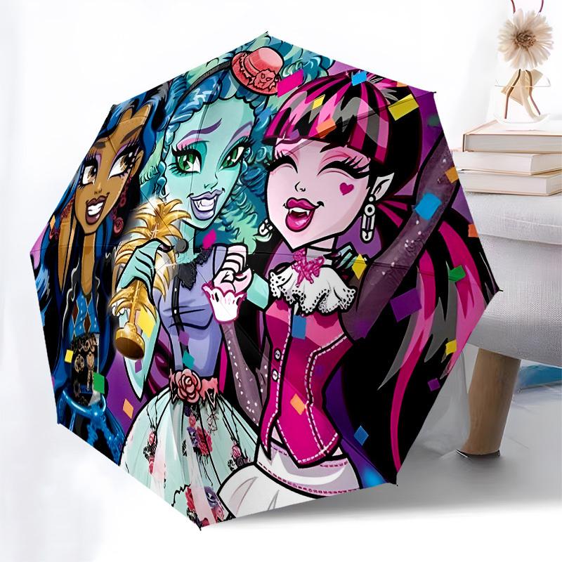 Monster High, Friendship- Automatic Opening and Closing, 8-rib Structure Portable Umbrella, Suitable for Men and Women In All Seasons - Perf