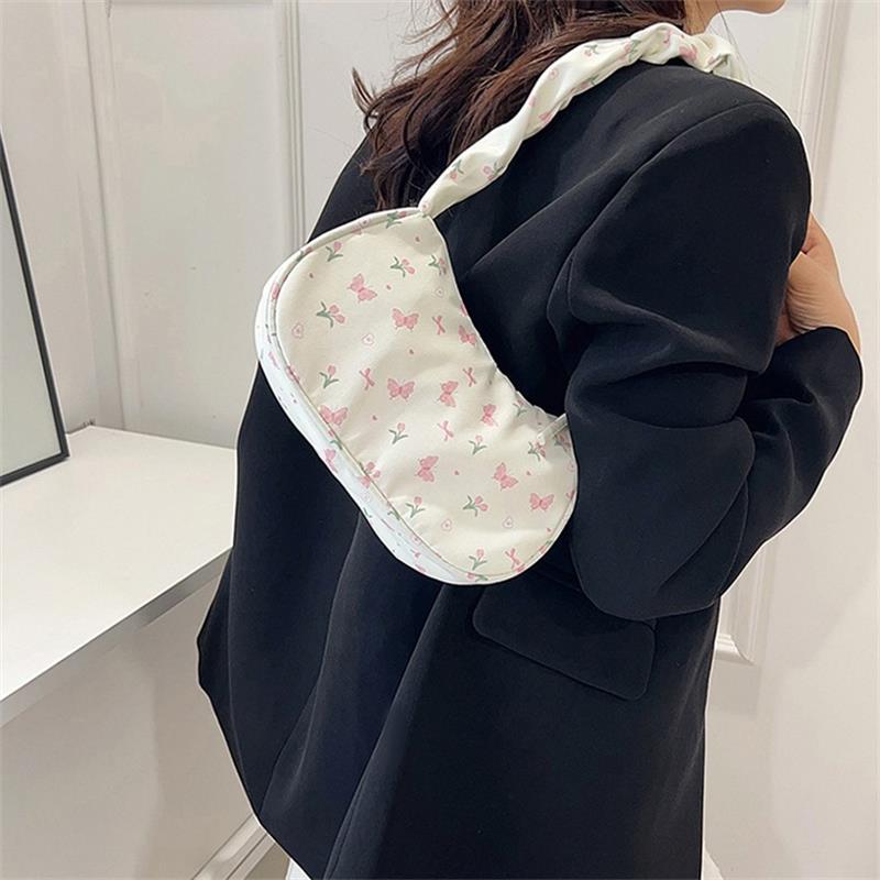 Trendy Sweet Cherry Butterfly Strawberry Print Shoulder Bag Girly Retractable Strap Handbag Armpit Bag Women Commuter Bags Gifts