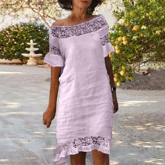 Damen Sommerkleid Puffärmel Ausschnitt Atmungsaktiv Schulterfrei U-Boot-Ausschnitt Aufmachung Blume