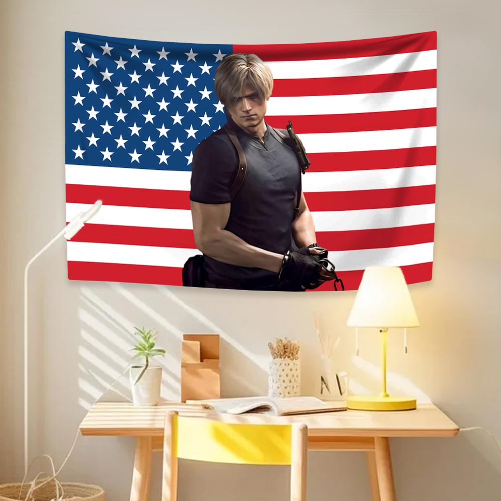 Leon Kennedys American Flag Tapestry Hippie Home Decor Aesthetics Wall Hanging Bedroom Dorm Background Cloth Birthday Gift