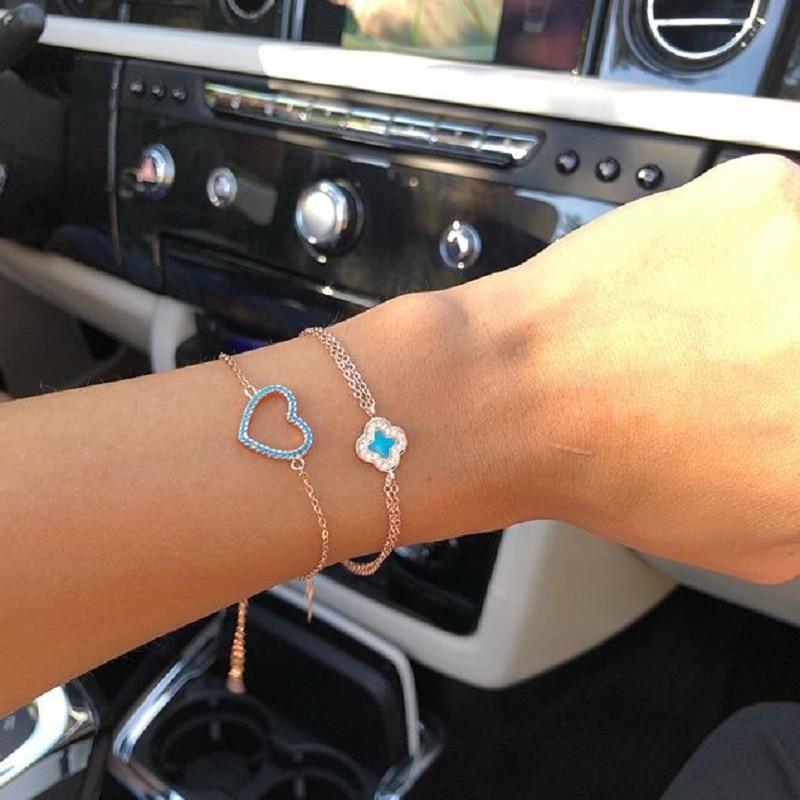 

100% стерлингового серебра 925 пробы женский подарок на день святого Валентина паве бирюза милое сердце очаровательный нежный браслет для влюбленной девушки ювелирные изделия