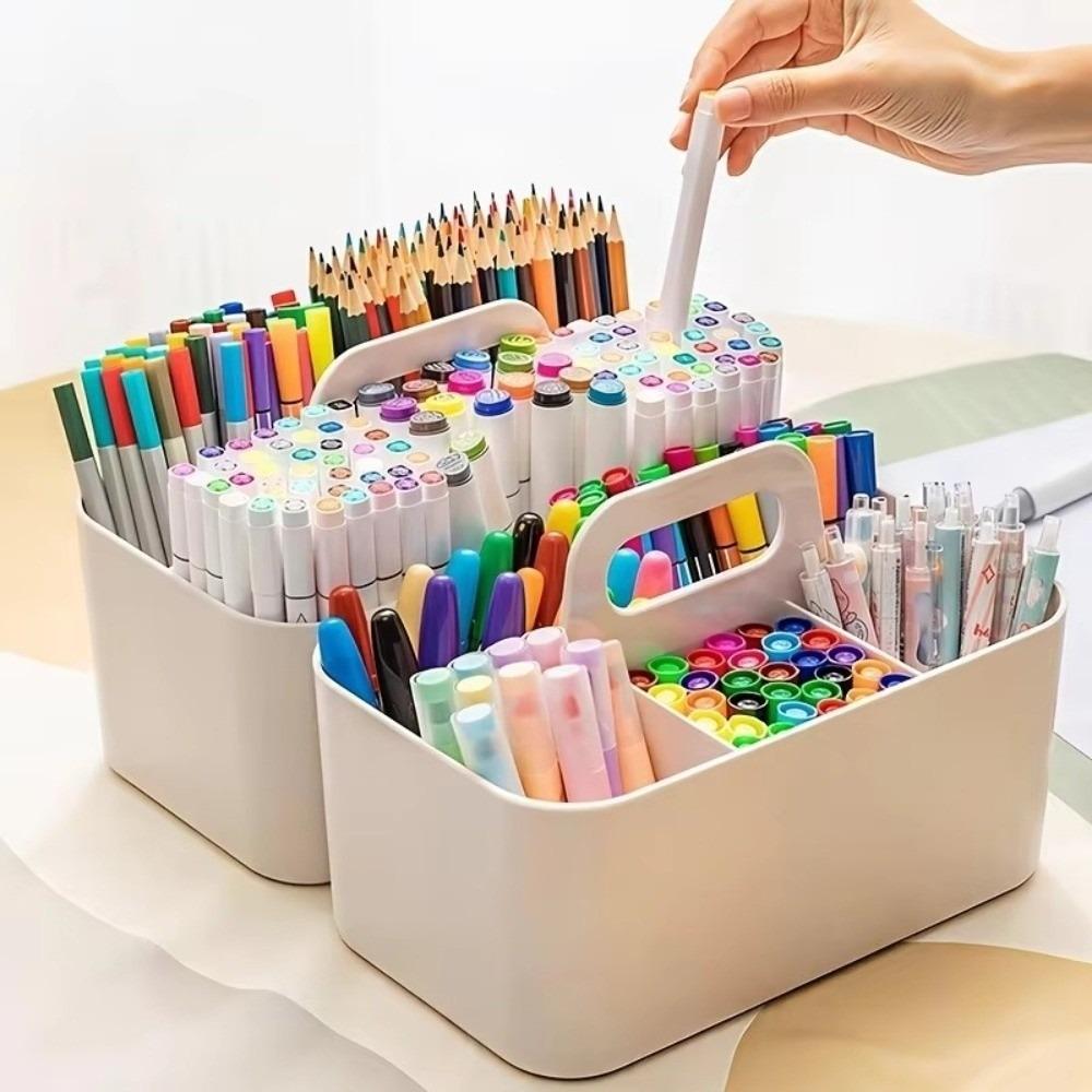With Handle Pen Organizer Portable Desk Storage Basket Durable Marker Pen Storage Box  Office Use