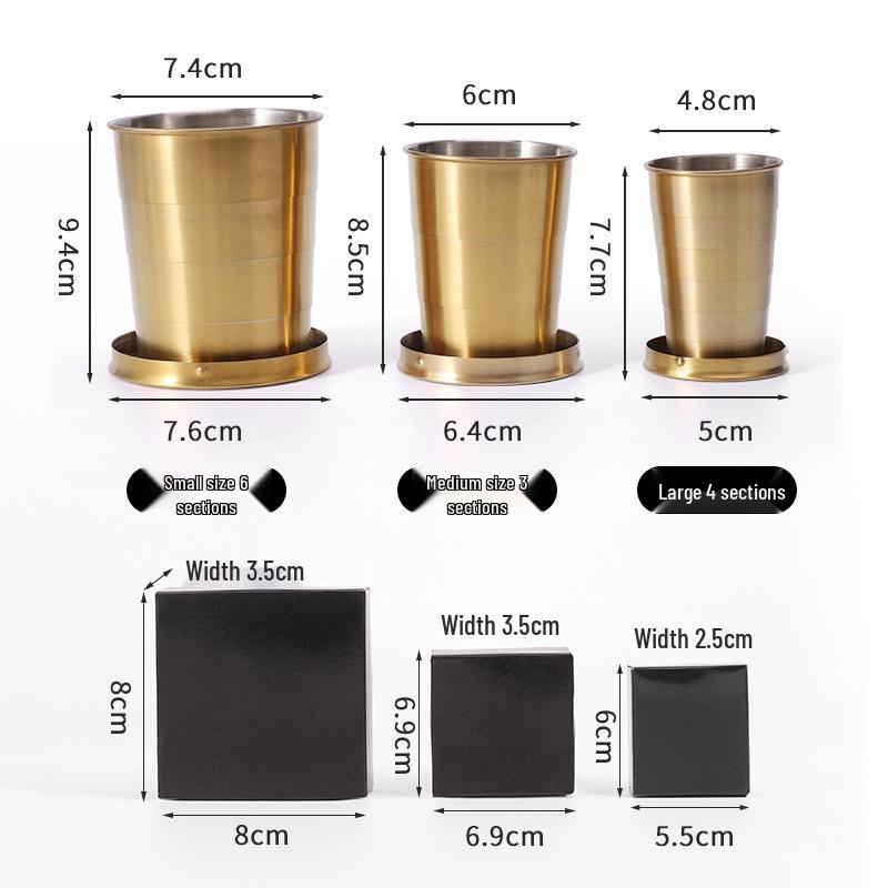 Custom Logo Stainless Steel Retractable Travel Wine Glass and Water Cup Keychain - Outdoor Folding Personal Cup.