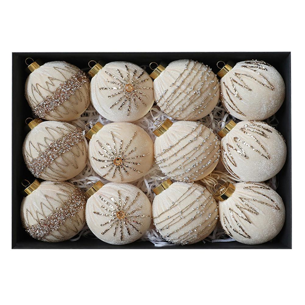 Christmas Ball Ornaments Flocked Tree Decorations 8cm Ornament Size Convenient Hanging Loop Elegant Festive Aesthetics