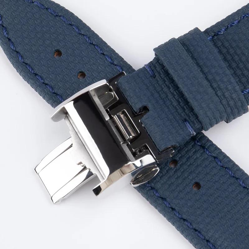 19mm 20mm 21mm 22mm Woven FKM Watchband Fluororubber Belt with Back Leather Watch Strap for Longines L2 L3 L4 Masters COLLECTION