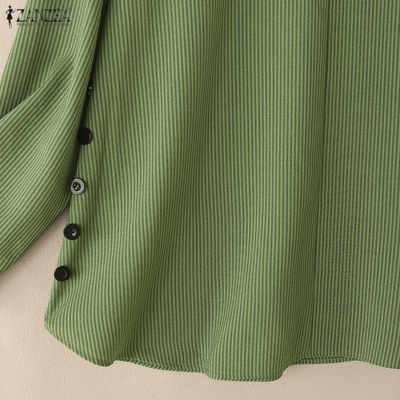 ZANZEA Women Turn Down Collar Loose Casual 3/4 Sleeve Stripe Blouse