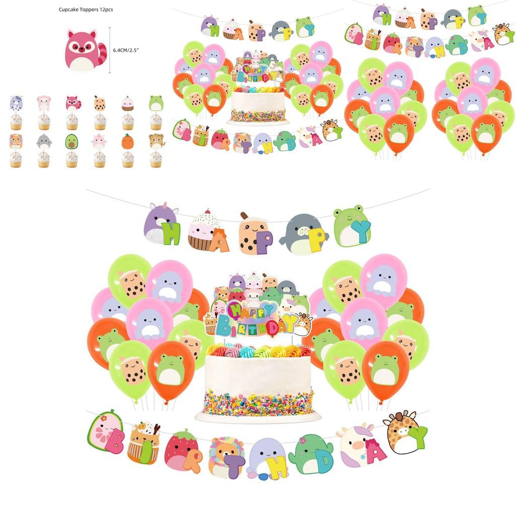 Adorable Squishmallows Birthday Decorations With Cake Topper Balloons And Banner