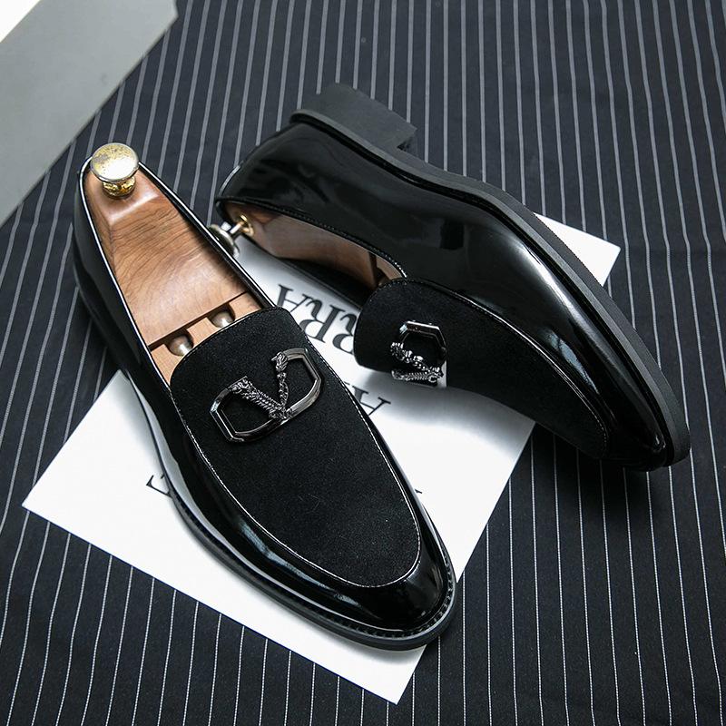 

Leather Shoes Spring British Business Dress Small Leather Shoes Men s Lazy Shoes Foreign Trade Hairstylist Casual Doudou Shoes 44 чёрный