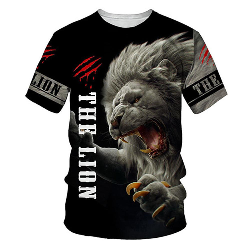 Roaring Lion King Graphic Short Sleeve T-Shirt, Stylish Casual Print Tee