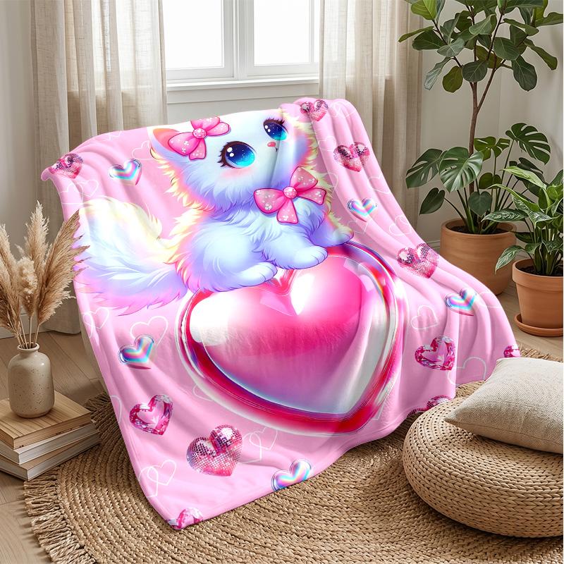 Cute Kitten with Dragonflies blanket Personalized Name Flannel Blanket Soft Cozy Plush Throw for Sofa Bed Lightweight Home Decor
