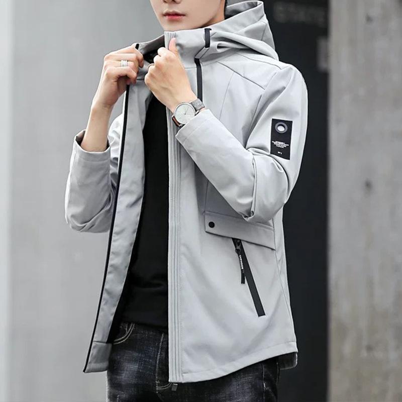 

Men s Slim Fit Hooded Jacket - Trendy Korean Style Casual Outerwear for Spring and Autumn 2026 XL серый