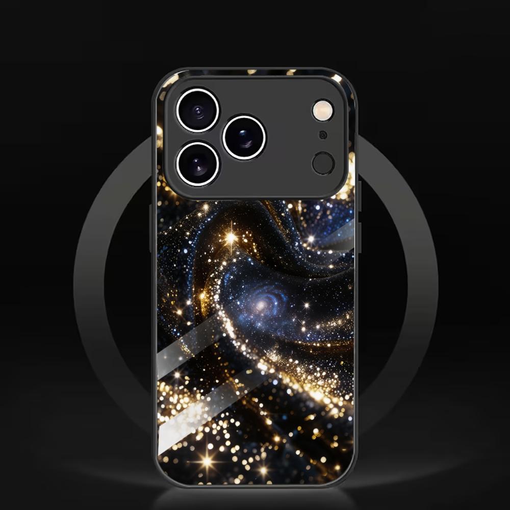 Black and gold nebula pattern phone case for glass for iphone 17 pro max for iPhone 17 16 15 14 13 12pm Pro Plus
