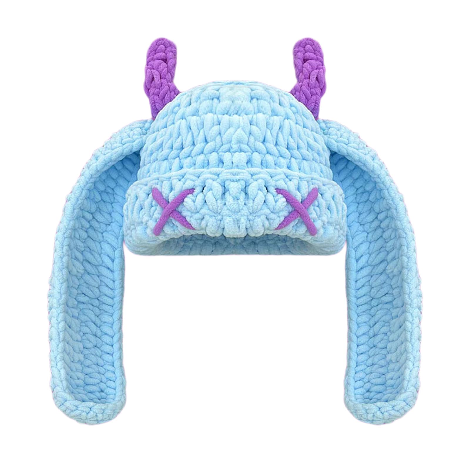 

Cute And Quirky Little Devil Long-eared Knitted Hat For Women, Warm And Ear-protecting For Fall And Winter, Sweet And Cool Horned Pullover Woolen Hat One Size