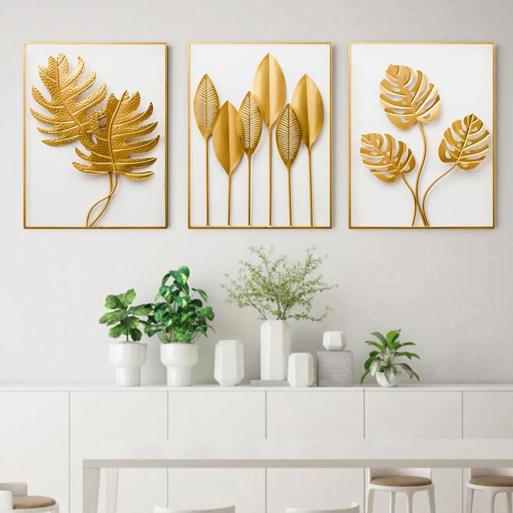 

Роскошный золотой цветочный триптих на холсте, настенное искусство 30x40cm/11.8x15.7in canvas only