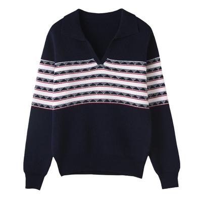 Lapel Contrasting Air Layer Cardigan for Women In Autumn and Winter New Loose and Versatile Cashmere Knitted Sweater Warm Base Shirt