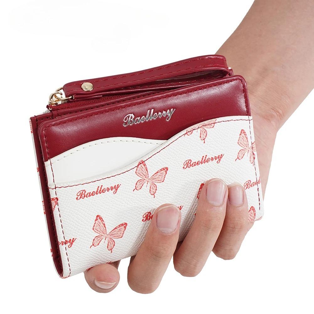Color Block Wallet Ins Short Bifold Purse for Girls Butterfly Print PU Card Holder